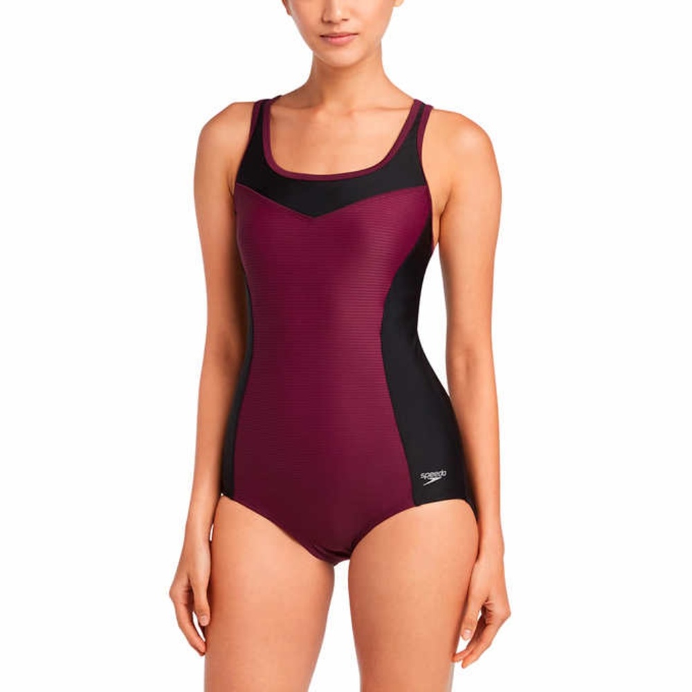 Speedo Womens Purple Black One Piece Swim Suit NWT